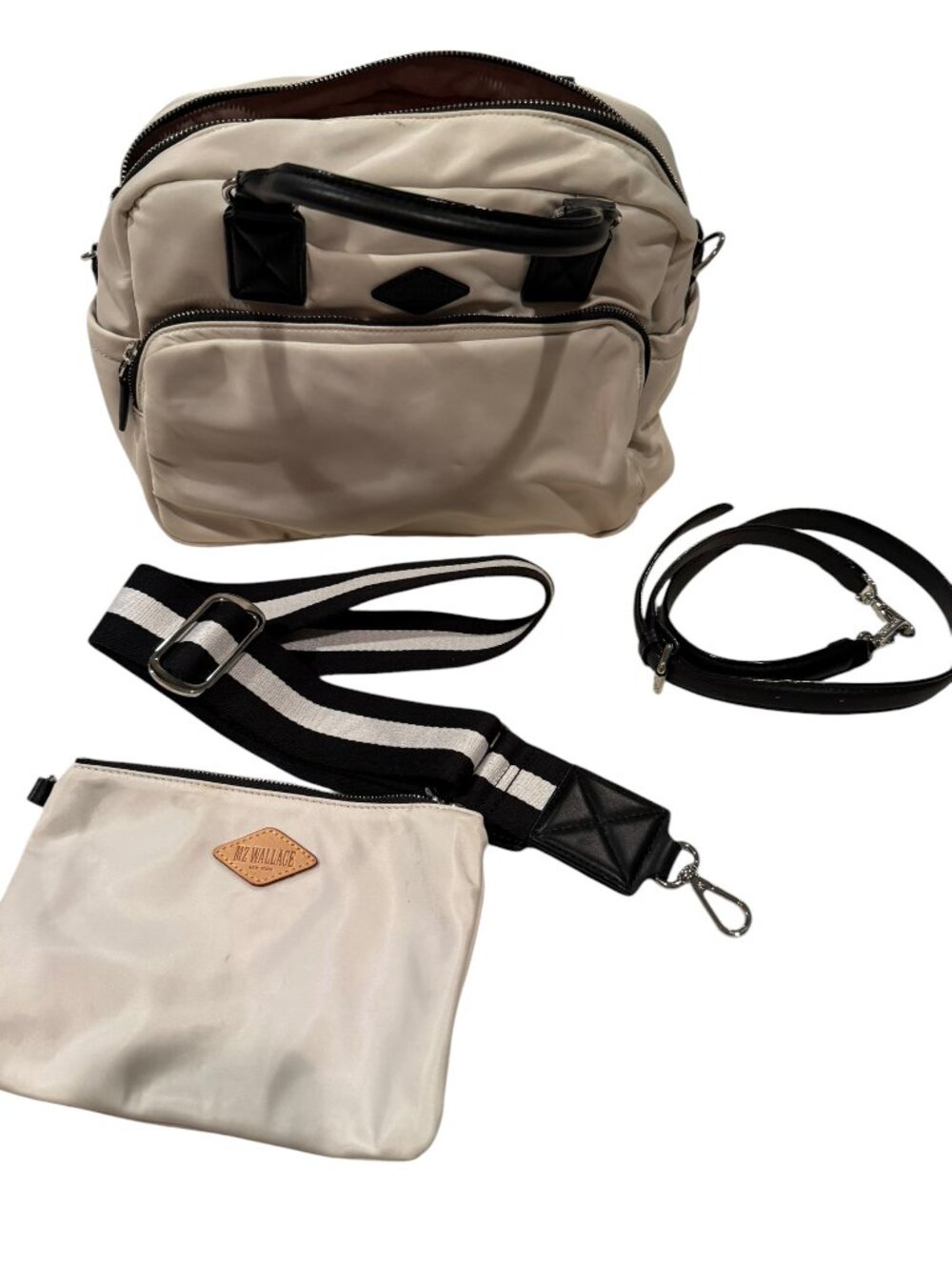 White and black MZ Wallace gramercy. crossbody bag